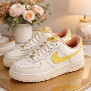 Mama Nike Air Force 1 White with Yellow and Pink Accents and Keychain 7.5